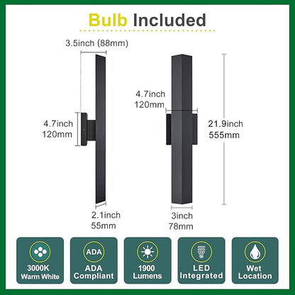 Modern Minimalist Outdoor Waterproof LED Wall Sconce with Built-in 20W LED Warm White Light Source, Fully Sealed V-Shaped Aluminum Cover, Can Be Mounted Outdoors or Indoors at Any Angle.
