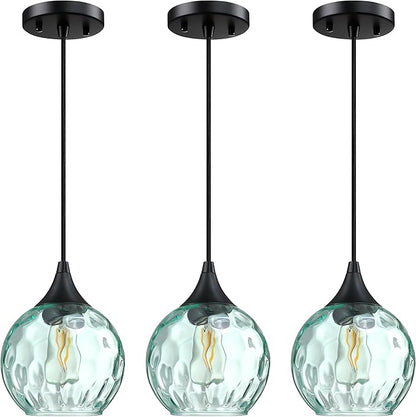 6.3" Hammer Green Glass Pendant Light 3 Pack Pendant Ceiling Light Fixtures Black Finish Modern Farmhouse Dinning Over Sink Adjustable Height Cord