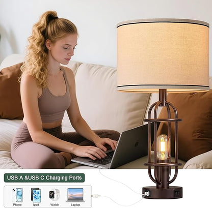 Living Room Lamps Set of 2, 22.3" Farmhouse Table Lamp for Bedroom, Vintage Lamps for Night Stands with USB Ports, Oil Rubbed Bronze