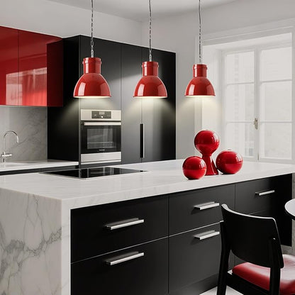 BoostArea Red Pendant Lights Kitchen Island, 10.6" Large Metal Shade and 71'' Adjustable Height, Mid Century Modern Pendant Light fixtures,Hanging Pendant Lighting for Christmas Decor/Lighting,No Bulb