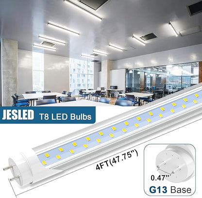 JESLED 4FT LED T8 Type A+B Tube Lights, 24W(65W Equivalent), 3200LM, 5000K, Single or Double End Powered, Plug and Play or Ballast Bypass, 4 Foot T10 T12 Fluorescent Bulbs Replacement, Clear(25-Pack)