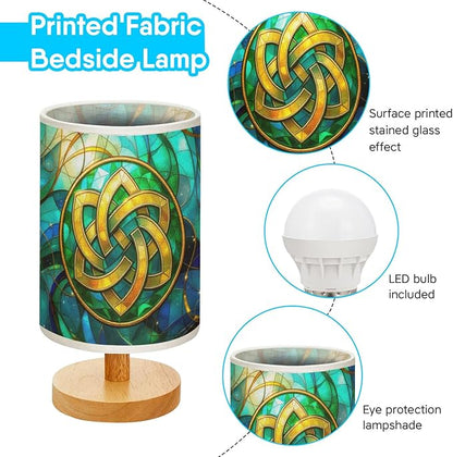 Celtic Knot Table Lamp LED 3-Color Pressed Bedside, Celtic Knot Shade Lamp with Wood Base for Bedroom Living Room Desk Office TL01