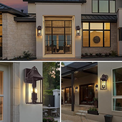 𝟏𝟖𝑰𝑵 Outdoor Wall Sconce Fixtures, Dusk to Dawn Patio Lights Waterproof Exterior Lanterns, 2-Light Modern Wall Light Mounted with Glass, Oil Rubbed Bronze Outside Lights for House Front Door Decor