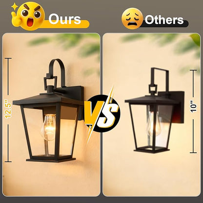Kalium Outdoor Wall Lantern 2 Pack, Waterproof Exterior Wall Mount Light with Clear Glass in Black Finish, Porch Outside Lighting for Entryway, Backyard, Patio, E26 Base, Clear Glass 12.5 in