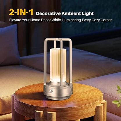 Rechargeable Table Lamp Cordless, 3 Color | Crystal | Stepless Dimming, for Bedroom, Cafe, Camping, Dining Table, Home Decor, 2 Pack (Silver)