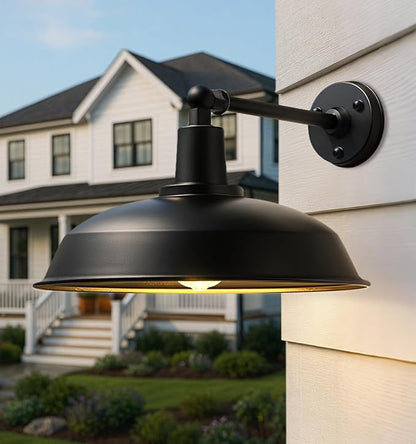 18-inch Large Outdoor barn Light, Straight arm Design, Modern Country Style gooseneck barn Light, Industrial Style Outdoor Wall lamp, Suitable for farmhouses, garages, and patios