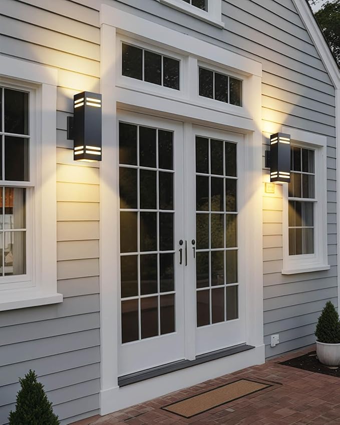 SHIMR Dusk to Dawn Outdoor Light Fixture, Modern Outdoor Wall Lights with LED Bulbs Includes, Aluminum Anti-Rust Sconce Up and Down Outside Lights for House Porch Garage Patio [ETL Listed]