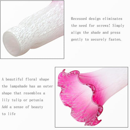 Lily Flower Glass Lampshade Replacement, 2 Pack,Tulip Style Table Floor Lamp Shade Replacement 4.2" x 4.2" x 6.7" (White Red)