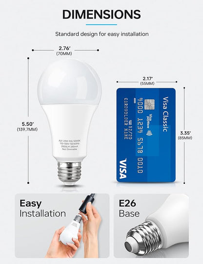 KINDEEP 23W LED Bulbs, A21 Super Bright Light Bulb, 150W-200W Incandescent Bulb Equivalent, E26 LED Light Bulbs, 2500 Lumens, Daylight White 5000K for Store, Garage, Warehouse, 6 Pack