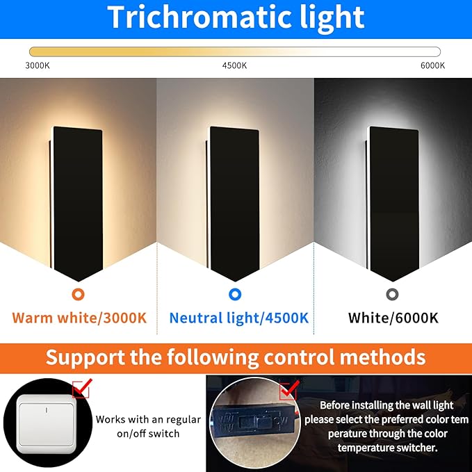 Mikeru Upgraded 2 Pack 39.3" Modern Outdoor Wall Sconce, 4.3" Wide IP65 Waterproof Exterior Light Fixtures Cover US Junction Box, 3000K/4500K/6000K 3-Color Temp LED Porch Lights for Garage, Patio