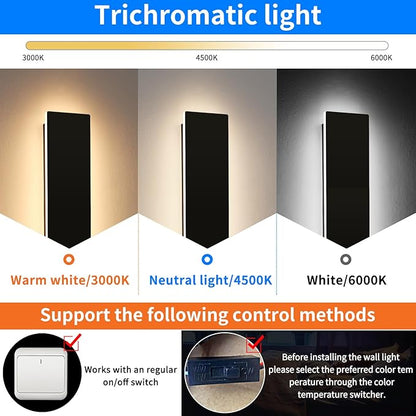 Mikeru Upgraded 2 Pack 23.6" Modern Outdoor Wall Sconce, 4.3" Wide IP65 Waterproof Exterior Light Fixtures Cover US Junction Box, 3000K/4500K/6000K 3-Color Temp LED Porch Lights for Garage, Patio