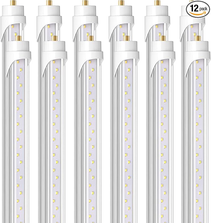 Barrina 8 FT LED Tube Lights, 44W 5500lm 5000K, Super Bright,T8 T10 T12 LED Bulb, FA8 Single Pin LED Lights, Clear Cover,LED Shop Bulbs to Replace Fluorescent Light Bulbs Pack of 12
