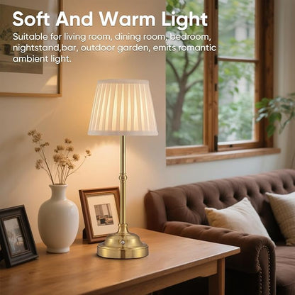 YIEONSHION Portables Cordless Table Lamp, Fabric Shade Desk Lamp, Rechargeable Battery Powered Lighting, Dimmable Light for Dining Room, Bedroom, Bedside, Bar, Night Light, Camping, Balcony