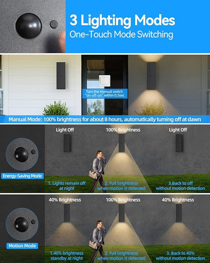 Motion Sensor Outdoor Lights, Modern Outdoor Wall Lights Black Exterior Light Fixture with E26 Base, Square Motion Detector Lights for Outside, Waterproof Sconce for House Porch, Bulbs Included