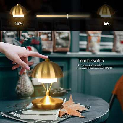 Modern Table Lamp Cordless Portable Desk Lamp, 2700K Stepless Dimming Rechargeable Battery Operated LED Lights for Bedroom, USB-C Charging, Restaurant/Bar/Night Light/Gifts (Antique Brass)