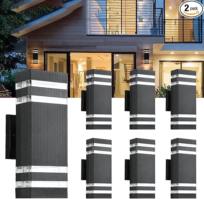 6Pack 12inch LED Square Up&Down Outdoor Wall Lights,4000K Day White 14W Outdoor Wall Light Aluminum Body Waterproof IP65 led Porch Wall Light for House Patio Garage Garden