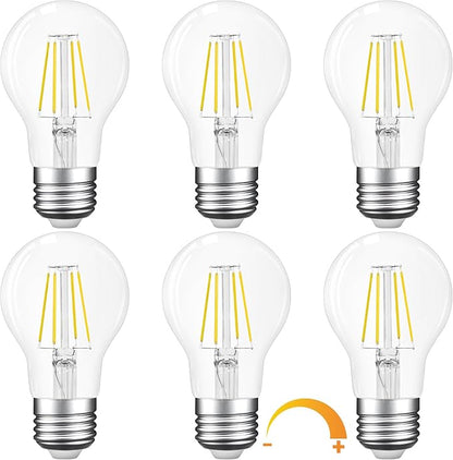 A19 E26 Base Dimmable Edison LED Bulb, 4W(40 Watt Equivalent) Stepless Dimming Light Bulbs 400lm, 5000K Daylight White, Vintage Clear Glass LED Filament Bulb for Home, Wall Sconce, Chandelier, 6 Pack