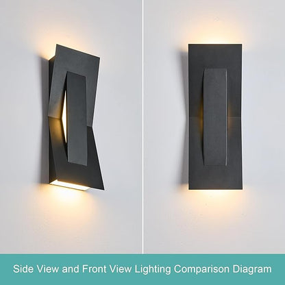 2 Pack LED Outdoor Wall Lights Dimmable, 3000K, 15" Modern Black Outdoor Wall Sconce, ADA Compliant, IP65 Waterproof, Boat Design Exterior Wall Light for Entrance, Hallway, Garage, Porch