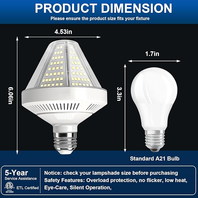 700W Equivalent Led Corn Light Bulb, 10500 Lumen e26/e39 Light Bulbs 70W 5000K Daylight White, Ind.-Grade 2-Pack Large Area Lighting for Indoor/Outdoor Garage, Warehouse, Yard, Commercial Spaces