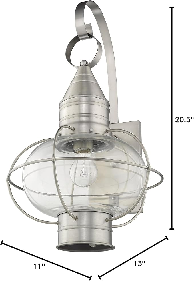 Livex 26904-91 Transitional One Light Outdoor Wall Lantern from Newburyport Collection in Pwt, Nckl, B/S, Slvr. Finish, Brushed Nickel