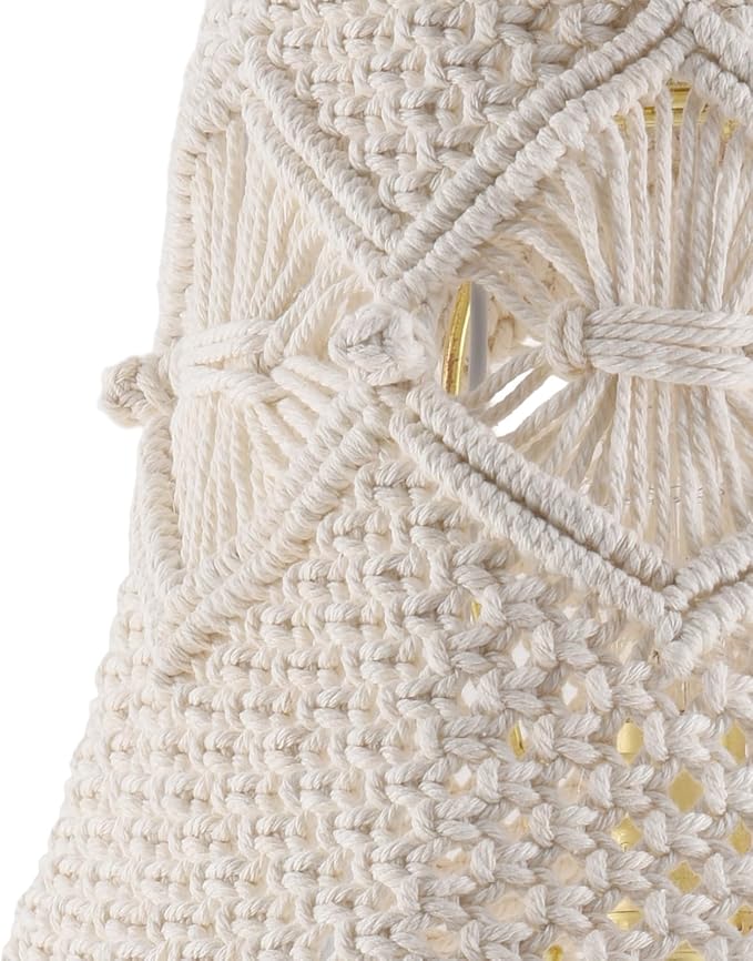 Boho woven Lamp shade Medium White Ivory Lampshade 7.5``Top x 12``Bottom x 11``High(Spider) Handmade Lamp shade for Table Lamp & Bedside Lamp - Replacement Tassel Lampshade