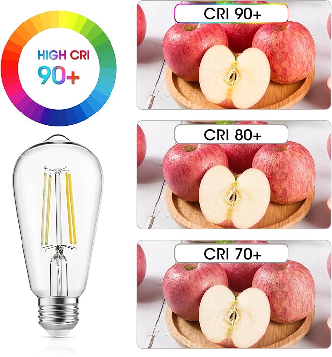 Vintage LED Edison Bulbs, 6W, Equivalent 60W, High Brightness Cool White 4000K, ST58 Antique LED Filament Bulbs with 90+ CRI, E26 Medium Base, Dimmable, Clear Glass, Pack of 6