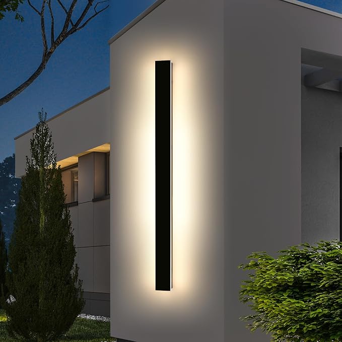 Modern Long Wall Light Fixture, 59inch Outdoor Wall Sconces, 3000K Warm White Light, Black Minimalist, Frosted Acrylic, IP65 Waterproof, Exterior Lights for House, Garage, Gardens, Porch