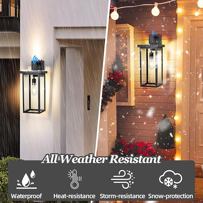 20" Outdoor Dusk to Dawn Lights,Exterior Lighting Fixtures,Large Porch Lights Outdoor Light for House,Garage,Front Door,Black Modern Outside Wall Light with Sensor Waterproof 2 PCS E26 Base