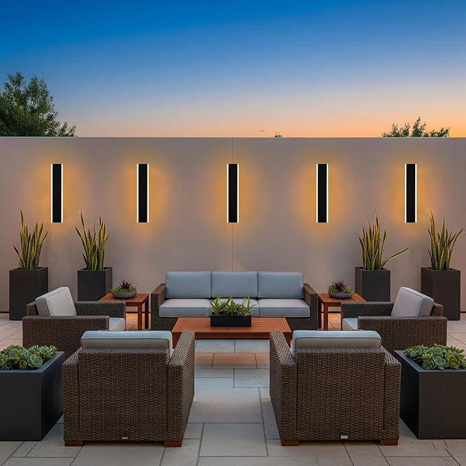 Yaohong 2 Pack 24 inch Long Outdoor LED Wall Lights, Modern Black 3000K-6000K Dimmable Exterior Lighting Fixtures, IP65 Waterproof Outdoor House Lights Wall Mount Outside Wall Lights for House Garage