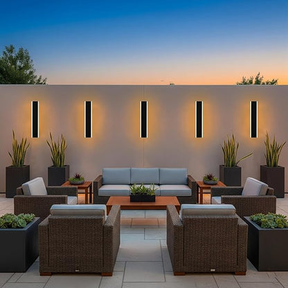 Yaohong 2 Pack 24 inch Long Outdoor LED Wall Lights, Modern Black 3000K-6000K Dimmable Exterior Lighting Fixtures, IP65 Waterproof Outdoor House Lights Wall Mount Outside Wall Lights for House Garage