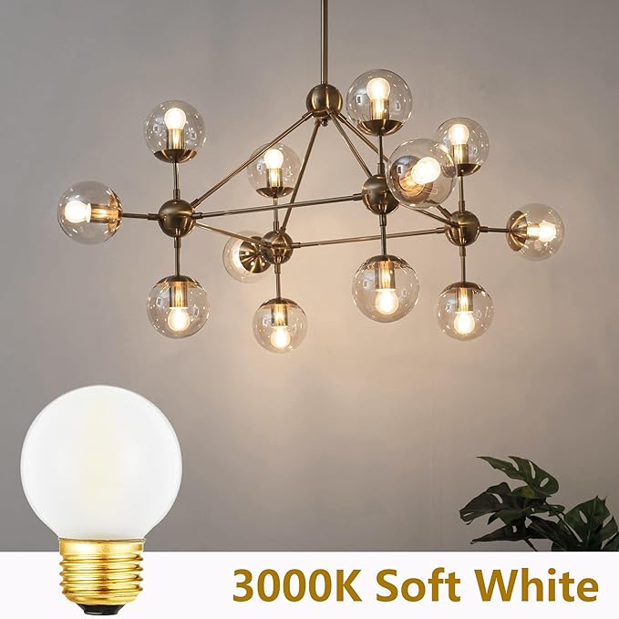 Dimmable G16.5 Frosted Edison Bulb,3000K Soft White,6W Equivalent E26 Chandelier Bulb 60 Watt,600lm,G50,CRI90+,AC120V,Frosted E26 LED Bulb,6Pack (6W-3000K)