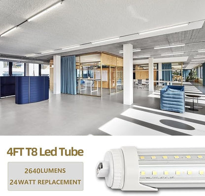 24 Pack 4FT T8 LED Tube Light Bulbs R17D HO Base 24W 6000K Daylight with Ultra Bright Dual-Row LEDs 4 Foot T10 T12 Fluorescent Lamp Replacement for Garage, Shop, Warehouse