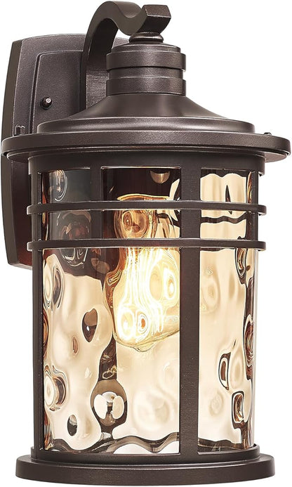 Darkaway Outdoor Wall Light Fixture,14.57inch Large Outside Porch Lights Wall Mounted Amber Ripple Glass Modern Exterior Waterproof Wall Sconce Lighting for House Front Door Garage
