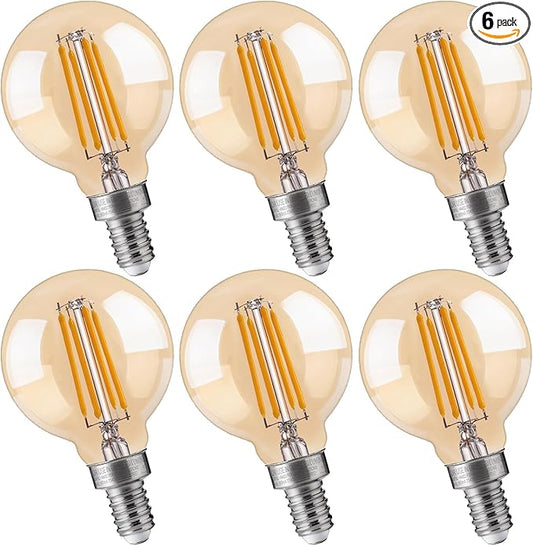 FLSNT G16.5 Dimmable LED Candelabra Bulbs 40W Equivalent, LED E12 Chandelier Light Bulbs, 330LM, CRI82, 4W, AC 120V, 6 Pack, 2200K Warm White