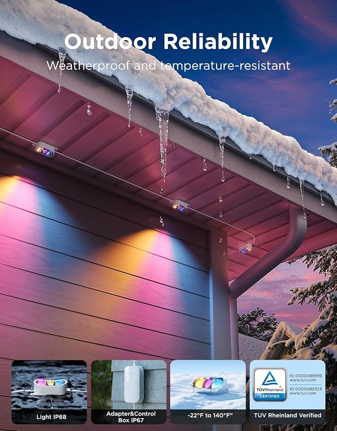 Govee Permanent Outdoor Lights Prism, 200ft with 72 Triple-Color Lighting Heads, 100+ Scene Modes, Up to 60lm for Outdoor Decor, IP68 Waterproof, Works with Alexa, Google Assistant & Matter, White