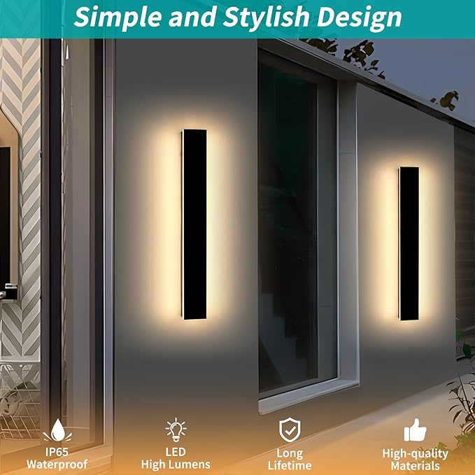 Mikeru 23.6inch Outdoor Wall Light Fixtures, 3000k Exterior Wall Sconces, Acrylic Invisible Outdoor Lights for Porch Modern Long LED Wall Light for House Courtyard Balcony Porch Patio Garage