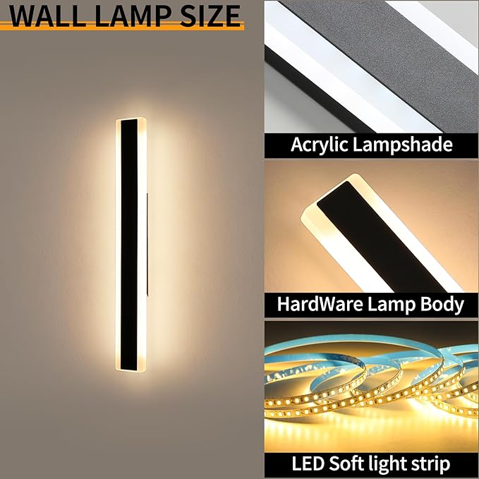 Mikeru 2Pack 31.4inch Outdoor Wall Lights, 3000/4500/6000K 3 Color Modern Black Linear Wall Lights Front Porch Light Wall Mounted Led Lighting for Basement, Shop,Garage Non-Dimmable