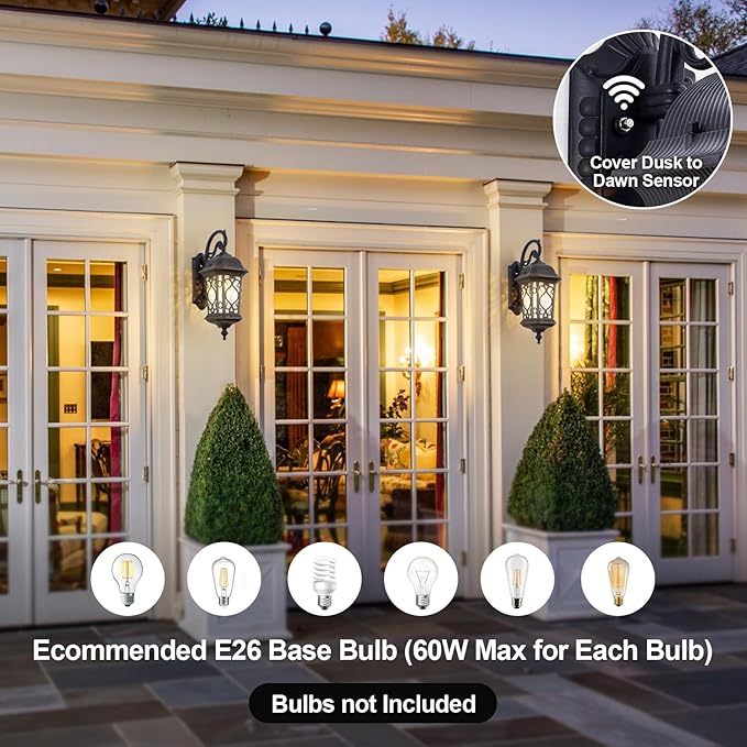 Large Outdoor Wall Light 20.87" H Black Waterproof Outside Wall Sconce Classical European Style Porch Light with Water Glass for Entryways, Yards, Front Porch