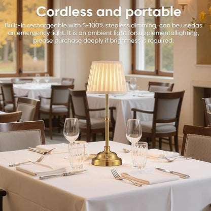 YIEONSHION Portables Cordless Table Lamp, Fabric Shade Desk Lamp, Rechargeable Battery Powered Lighting, Dimmable Light for Dining Room, Bedroom, Bedside, Bar, Night Light, Camping, Balcony