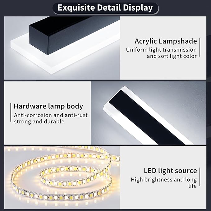 Mikeru 47.2inch Long Led Wall Light, 6000k Cool White Modern Outdoor Wall Light Ip65 Waterproof Black Acrylic Porch Exterior Lighting Fixtures, Exterior Wall Mount Lights for Garage Front Door