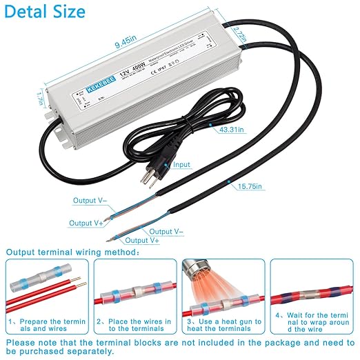 LED Driver 12V400W Waterproof Power Transformer 90-130V AC to DC 12V33.3A Switching Power Supply IP67 with 3-pin Plug Suitable for Indoor and Outdoor LED Lighting and Any 12V DC LED