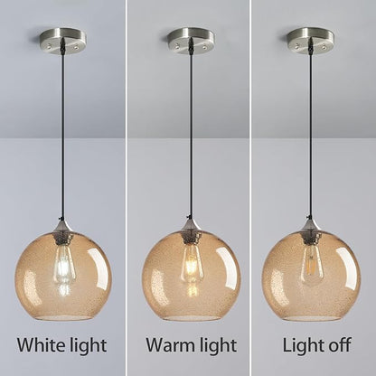 Light Brown Glass Pendant Lights Kitchen Island Globe Pendant Light Fixtures Modern Pendant Lighting for Bedroom Living Dining Room Light Fixture (9.84 in, 2 Pack)