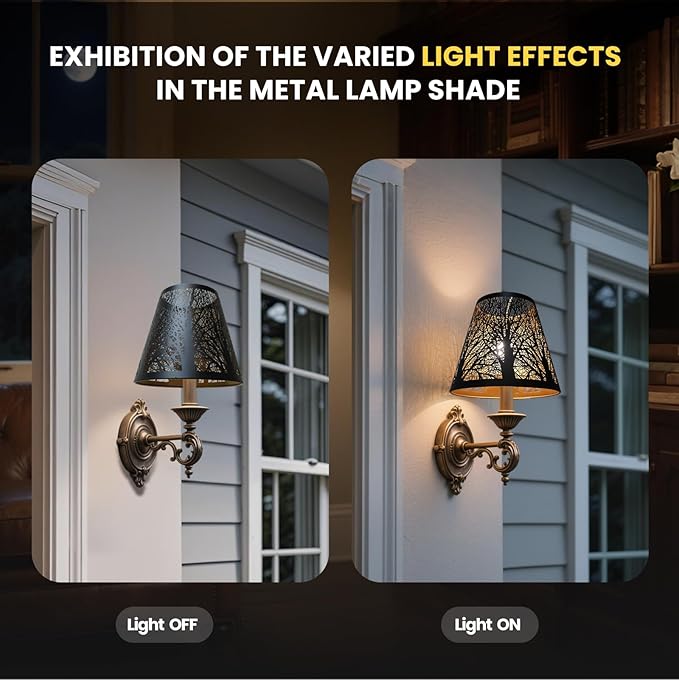Small Lamp Shades Set of 2 ALUCSET Chandelier Shades Mini Lamp Shade 3" X 6" X 5", Bell, Clip on Lamp Shade (Black Gold)