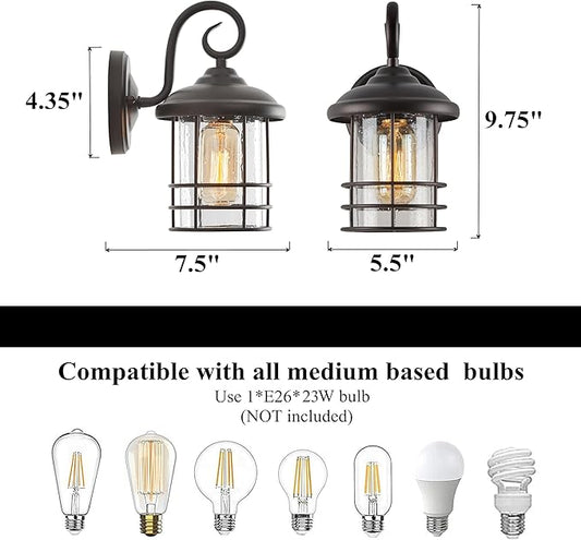 MICSIU Oil Rubbed Bronze Porch Lights Outdoor Wall, Waterproof Farmhouse Exterior Light Fixtures with E26 Sockets & Glass Shades, 9.8 Inch Small Outside Lighting for House, Home, Entryway,Garage