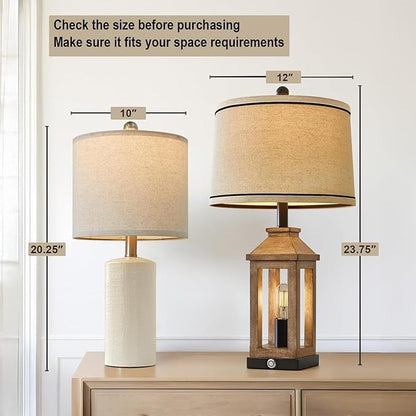 20.25'' Ceramic Table Lamps Set of 2 Small Farmhouse Bedside lamp Creamy White Modern Nightstand End Table Lamps for Living Room Bedroom Study Office