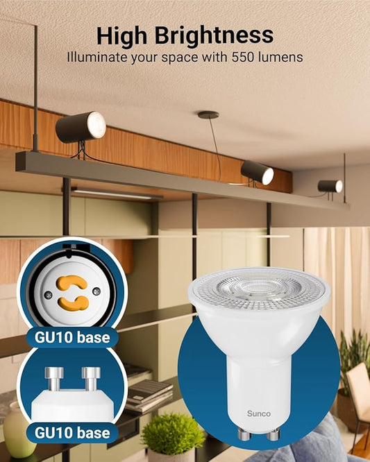 Sunco 12 Pack MR16 LED Bulb, GU10 Dimmable Track Light Bulbs, 5.5W=50W, 3000K Warm White, 550 LM, 25000 Lifetime Hours UL