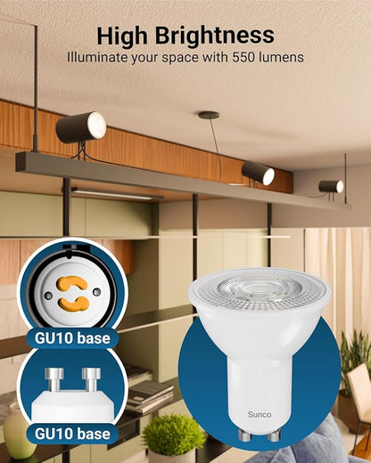 Sunco 6 Pack MR16 LED Bulb, GU10 Dimmable Track Light Bulbs, 5.5W=50W, 3000K Warm White, 550 LM, 25000 Lifetime Hours UL.