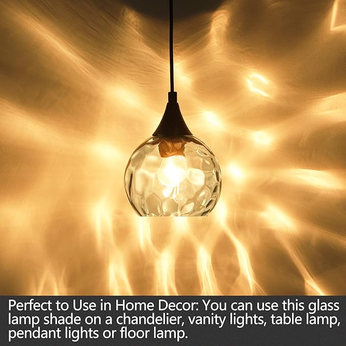 3 Pack Fixture Replacement Globe Shade, 6 Inch Diameter, E26 Base 1-5/8 Inch Fitter, Glass Globe Lampshade Cover for Pendant Wall Sconce Chandelier Vanity Light (3 Pack 6 Inch Blue Hammered Glass)