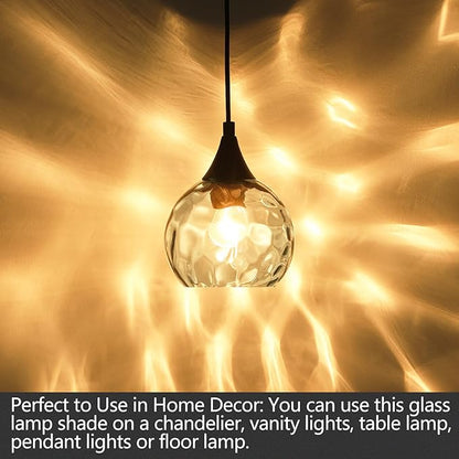 3 Pack Fixture Replacement Globe Shade, 6 Inch Diameter, E26 Base 1-5/8 Inch Fitter, Glass Globe Lampshade Cover for Pendant Wall Sconce Chandelier Vanity Light (3 Pack 6 Inch Blue Hammered Glass)