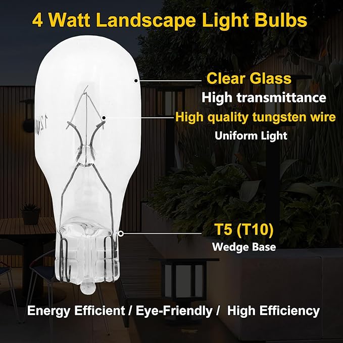 12-Pack Landscape Light Bulbs 4 Watt,12 Volt Low Voltage T5 Light Bulbs for Malibu Appliance Garden Outdoor Lamps Landscape Lights Replacement Parts -2800K Warm White,CRI 85 (Clear)